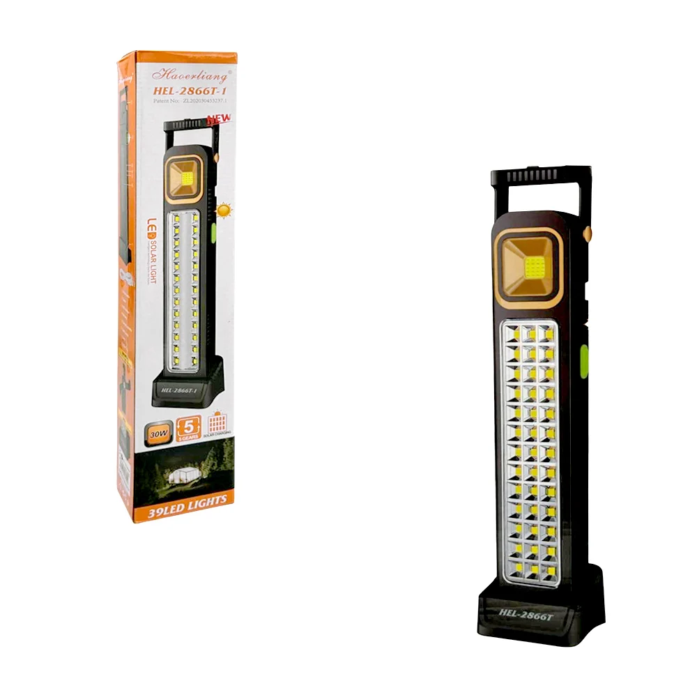 Lámpara recargable de emergencia con 39 leds, panel solar y base / hel-2866t-1 / haoerliang