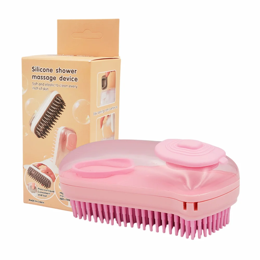 Cepillo rectangular multiusos de silicona con dispensador para shampoo o jabón líquido / silicone shower massage device / 16749