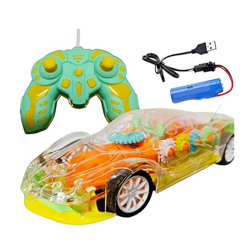 Carro transparente con diseño de engranes + luz, sonido y control remoto, variedad de colores