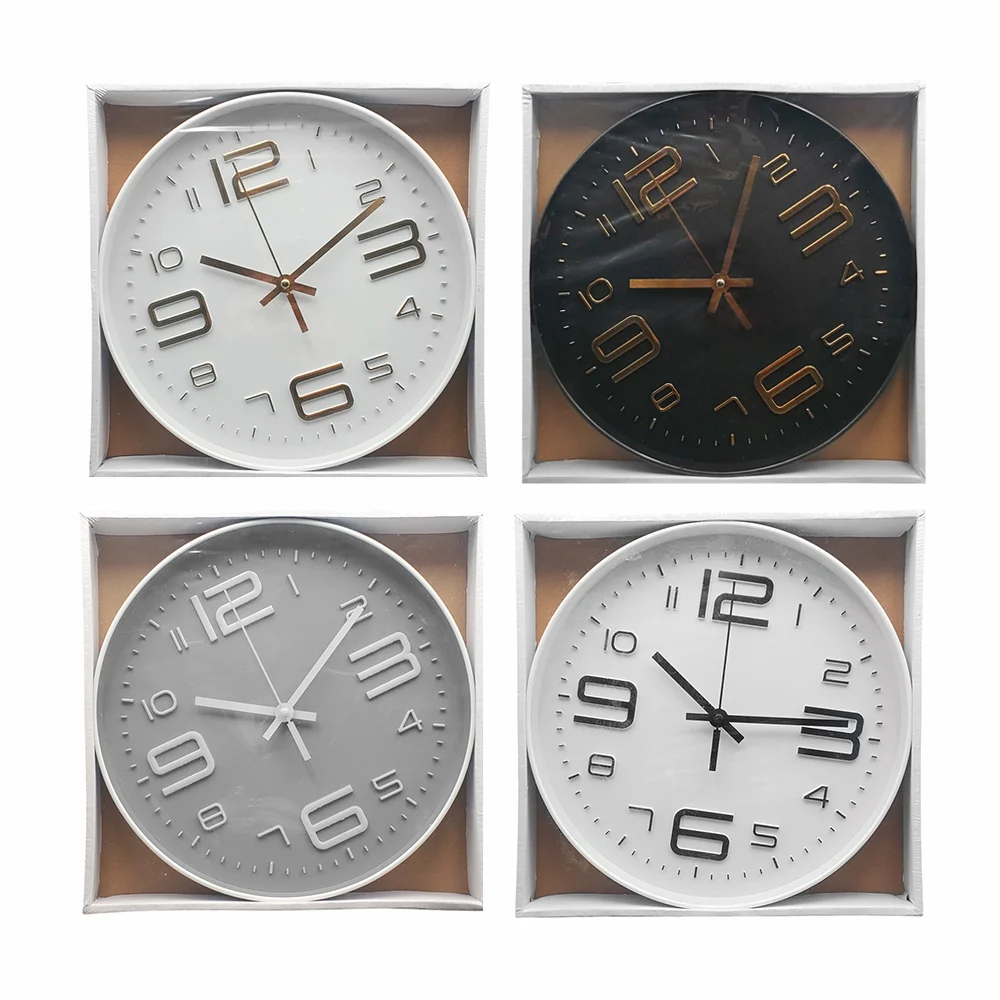 Reloj redondo para pared, con manecillas, diseño de números grandes y pequeños, 30cm, variedad de colores / 17144