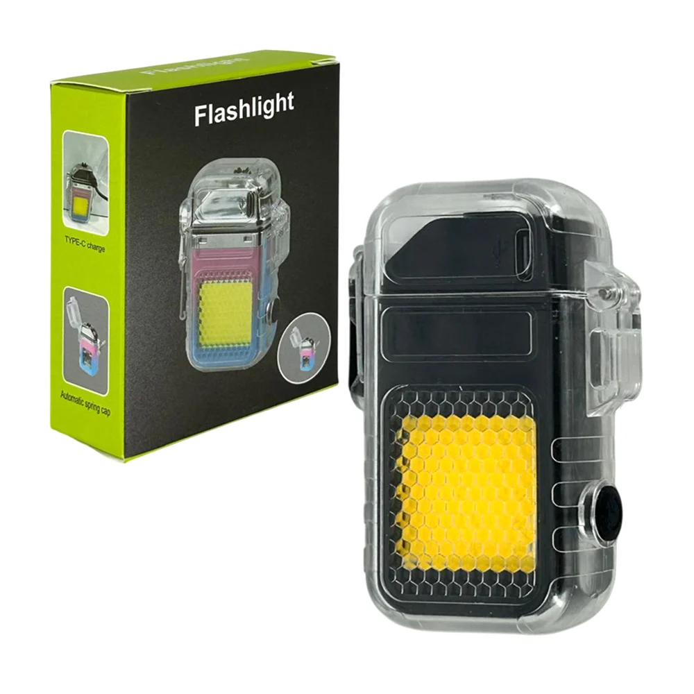 Encendedor eléctrico recargable con lámpara linterna y seguro de lado izquierdo, 7cm / flashlight