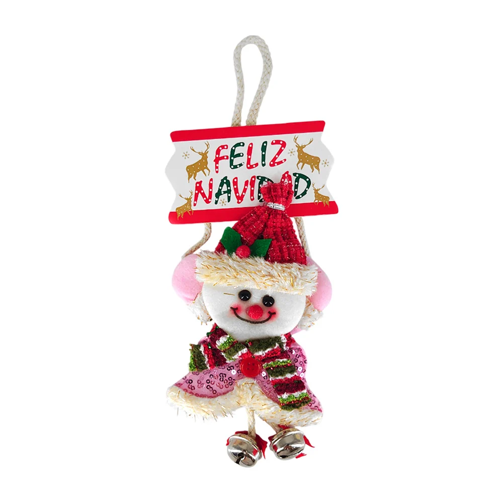 1pza Adorno navideño colgante con bufanda, gorro, 2 cascabeles, traje con lentejuelas y botón + letrero feliz navidad, 24cm, variedad de modelos