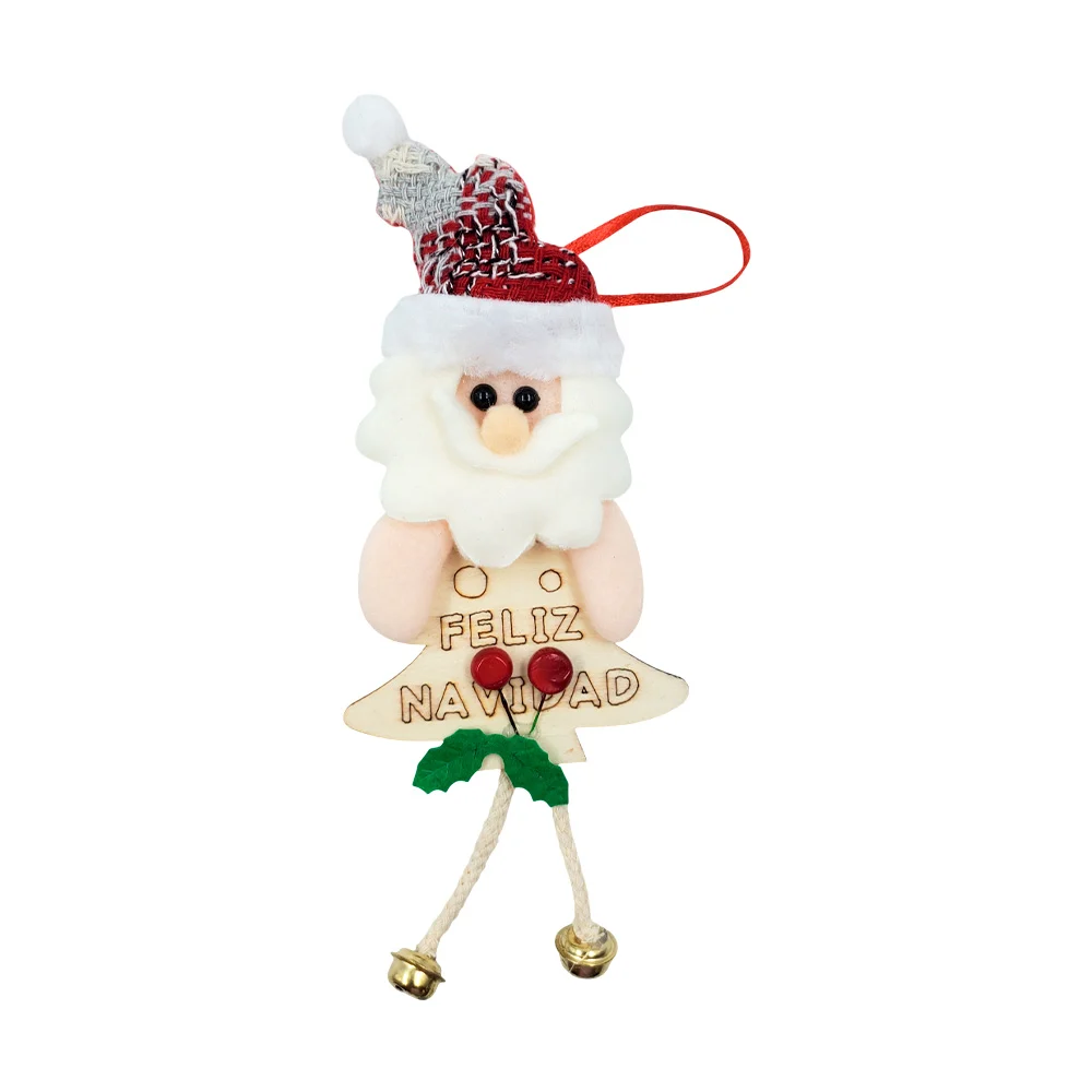 Paquete 12 adornos colgantes con pino árbol de madera + 2 cascabeles y personajes afelpado navideño, variedad de modelos / 17290