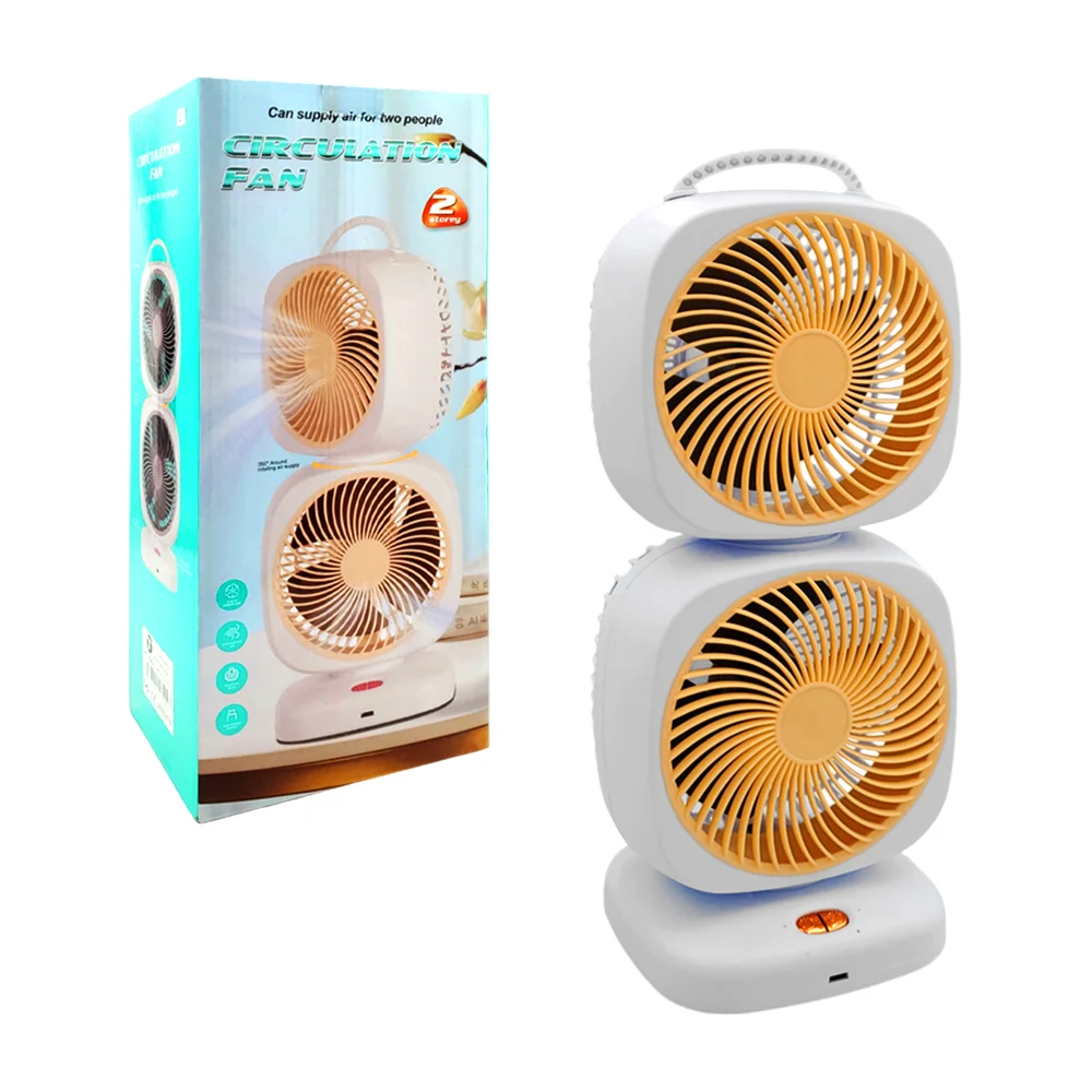 Ventilador doble de plástico, recargable, con asa agarradera, base cuadrada, 5 velocidades y entrada tipo c, variedad de colores / circulation fan / xs02