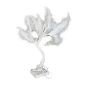 Lámpara decorativa en forma de árbol blanco con plumas blancas y 20 f…