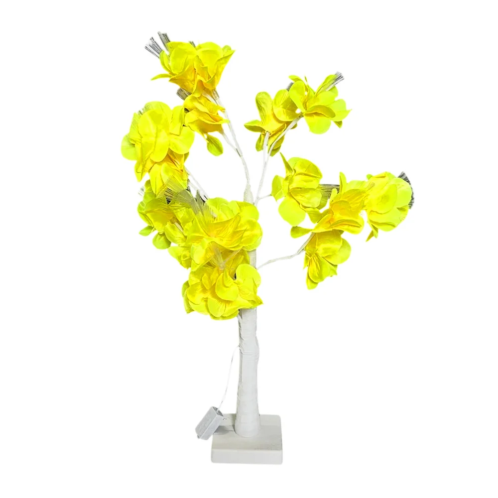 Lámpara decorativa en forma de árbol blanco con 18 focos led de luz cálida + flores amarillas con centro tipo fibra, 58cm / on teck / 17454