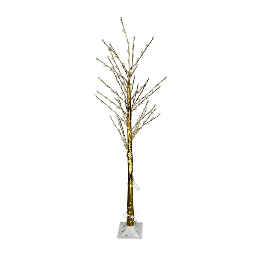 Árbol dorado decorativo con 150 focos led tipo esferas pequeñas transparentes de luz cálida, 1.8m / on teck / 17462