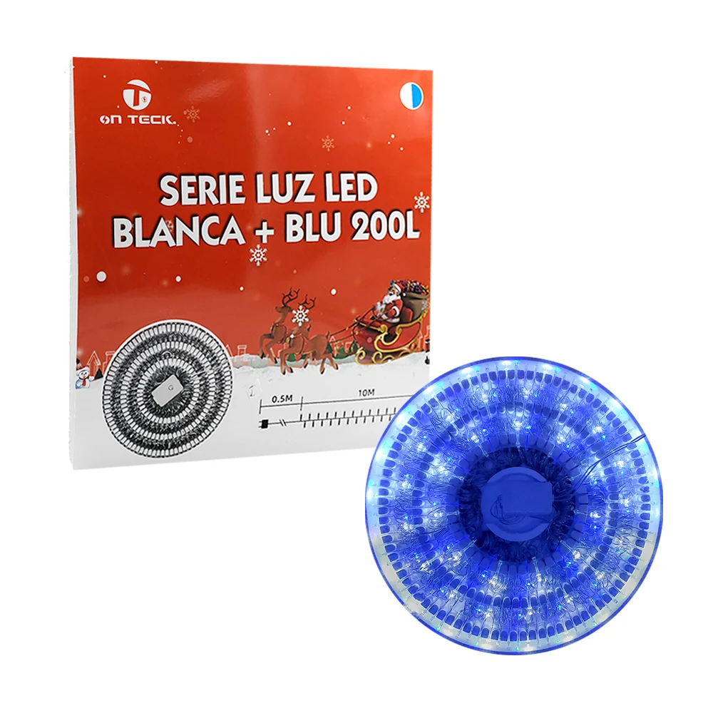 Serie navideña on teck de 10 metros con 200 focos led de luz blanca y azul / 17480