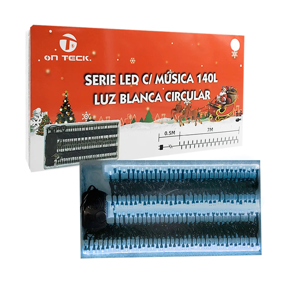 Serie musical navideña on teck de 7 metros con 140 focos led de luz blanca / 17486