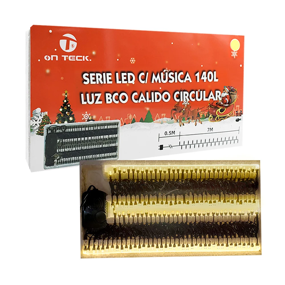 Serie musical navideña on teck de 7 metros con 140 focos led de luz cálida / 17487