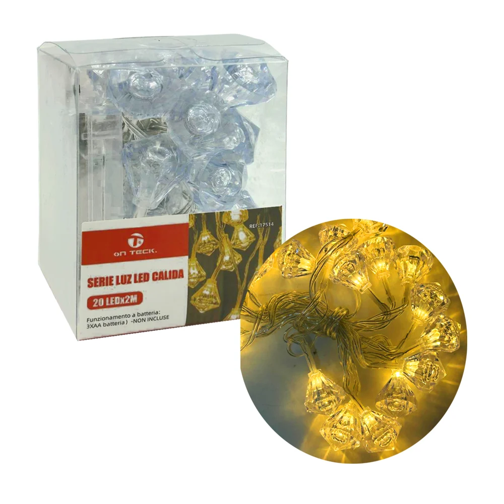 Serie luz led cálida on teck de 2 metros con 20 figuras en forma de rombos diamantes / 17514