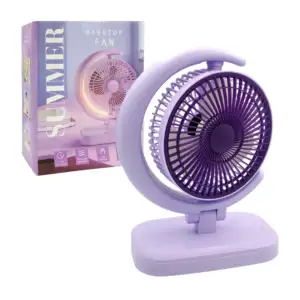 Ventilador con base de plástico ajustable, aro led de medialuna y 3 v…