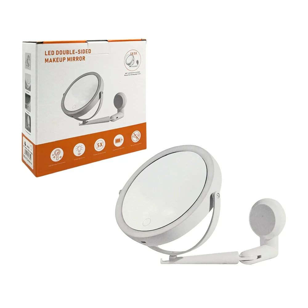Espejo de doble cara para pared, con aumento, aro de luz led y base giratoria / led double-sided / 17785