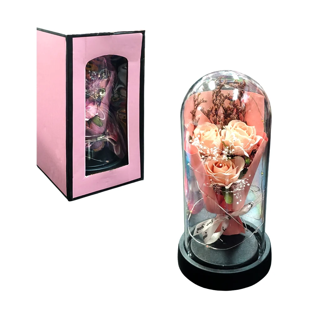 Ramo de 3 rosas artificiales encapsulado con tira de luz led, 19cm, variedad de colores / 17920