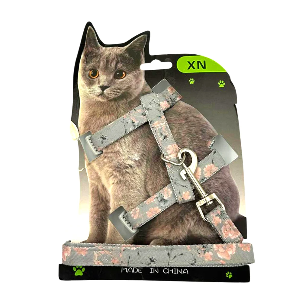 Kit de arnés con correa para gatos, con estampado de flores / 18-0045