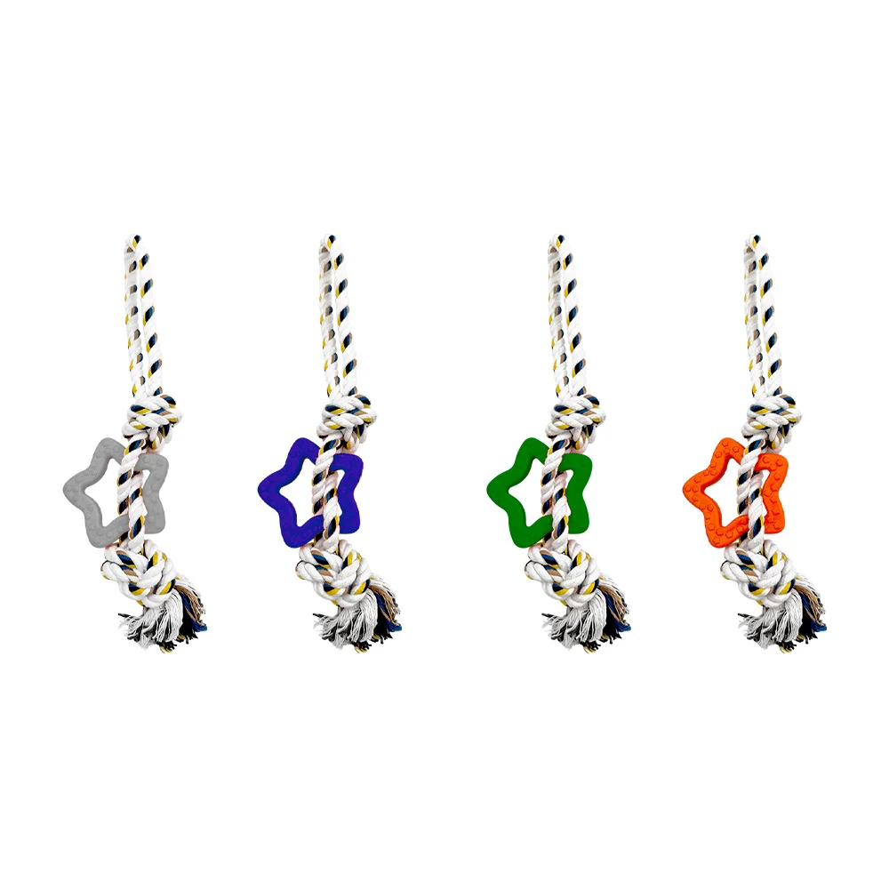 Juguete de cuerda con nudos y mordedera en forma de estrella para mascotas, variedad de colores / 18-0164