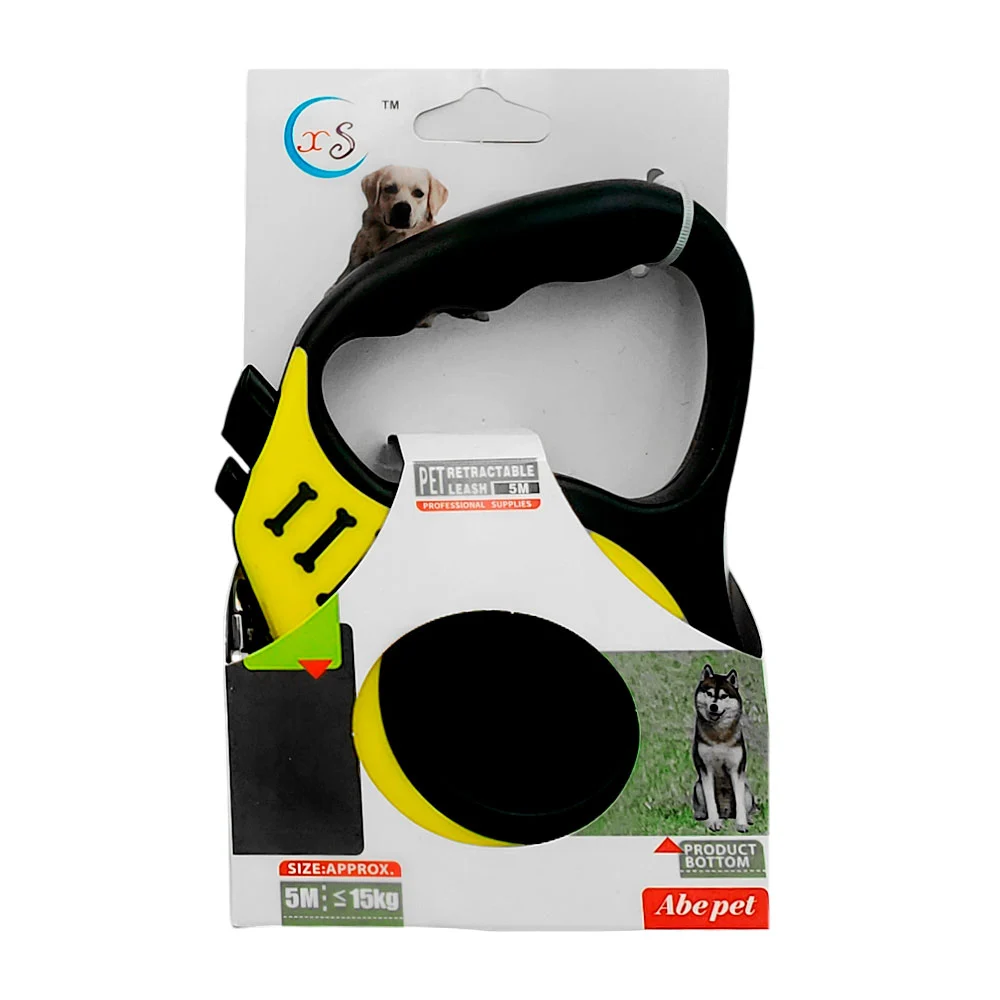 Correa para mascota bicolor, enrollable de 5 m y con resistencia de 15 kg, con decoración de huesos / 18-0149