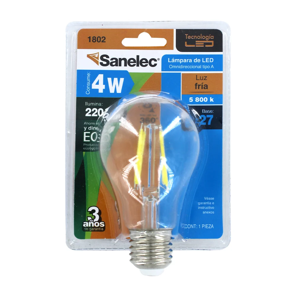 Foco bombilla led sanelec de luz fría con consumo de 4 watts y 220 lúmenes / 0121