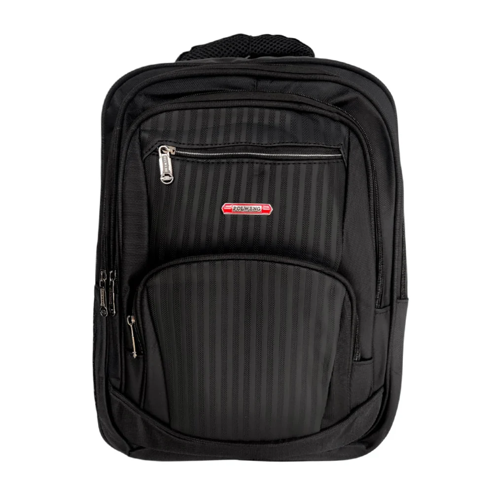 Mochila de tela y cuero, diseño de rayas, 5 compartimentos y placa Polweng