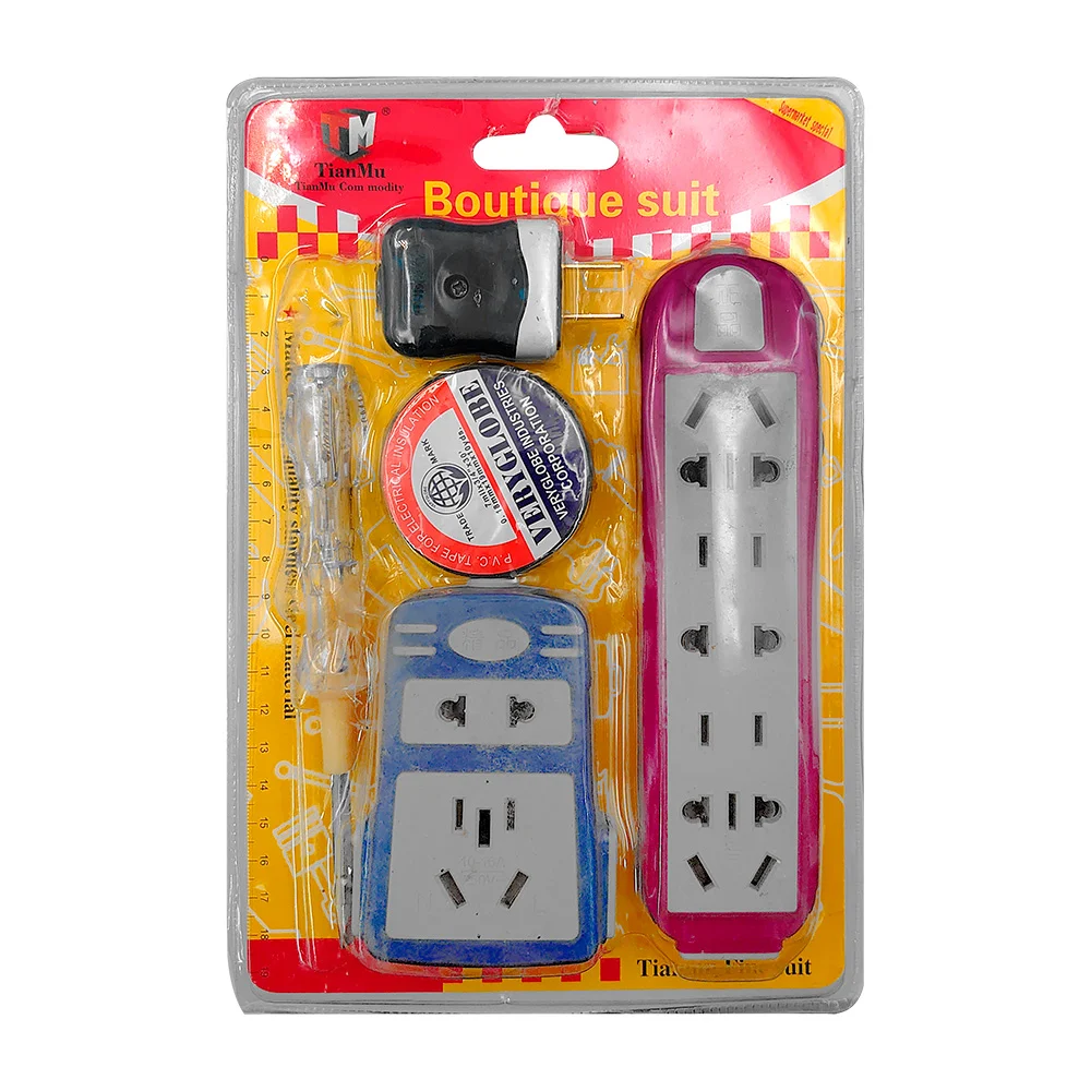 Kit de electricista con tomacorrientes, cinta aislante y desarmador / tm-652