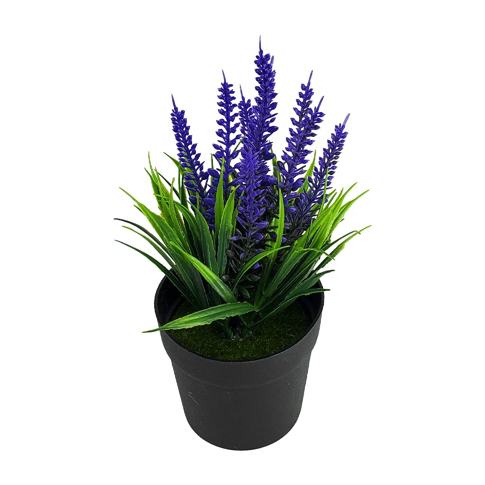 Maceta circular con planta artificial tipo flor lavanda y pasto artificial / zy-x-003 / hl-fa2151