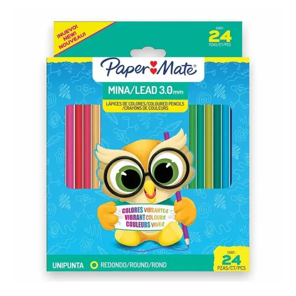Paquete con 24 lápices redondos de colores vibrantes paper mate