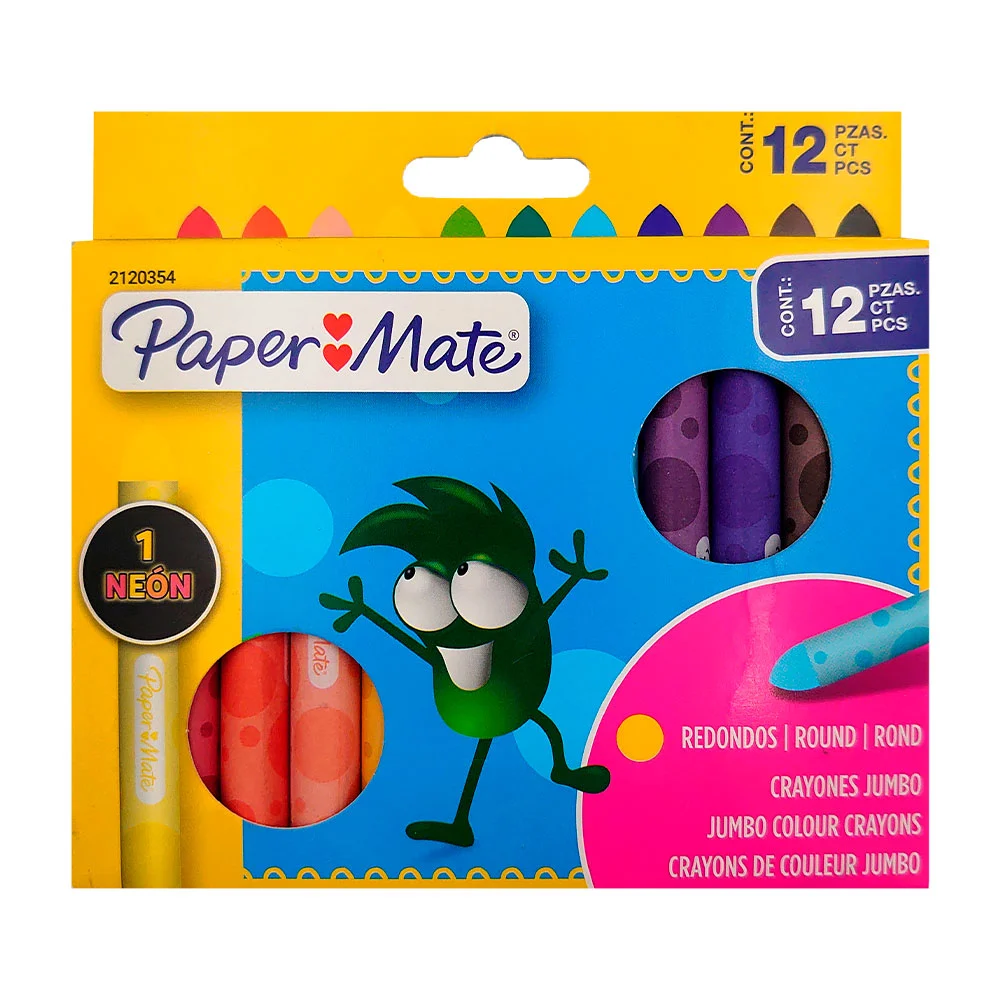 Paquete con 12 crayones redondos jumbo de colores paper mate / 2120354