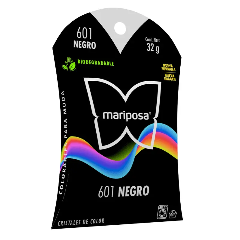 Colorante en cristales de color negro no. 601 con 32 g, para ropa / mariposa