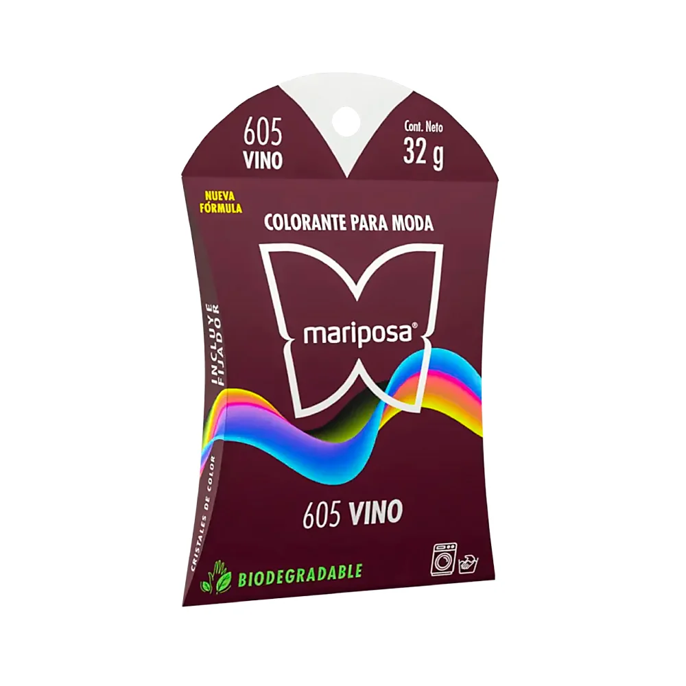 Colorante en cristales de color vino rojo oscuro no. 605 con 32 g, para ropa / mariposa