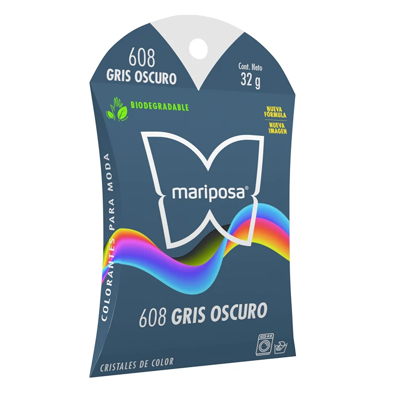 Colorante en cristales de color gris oscuro no. 608 con 32 g, para ropa / mariposa