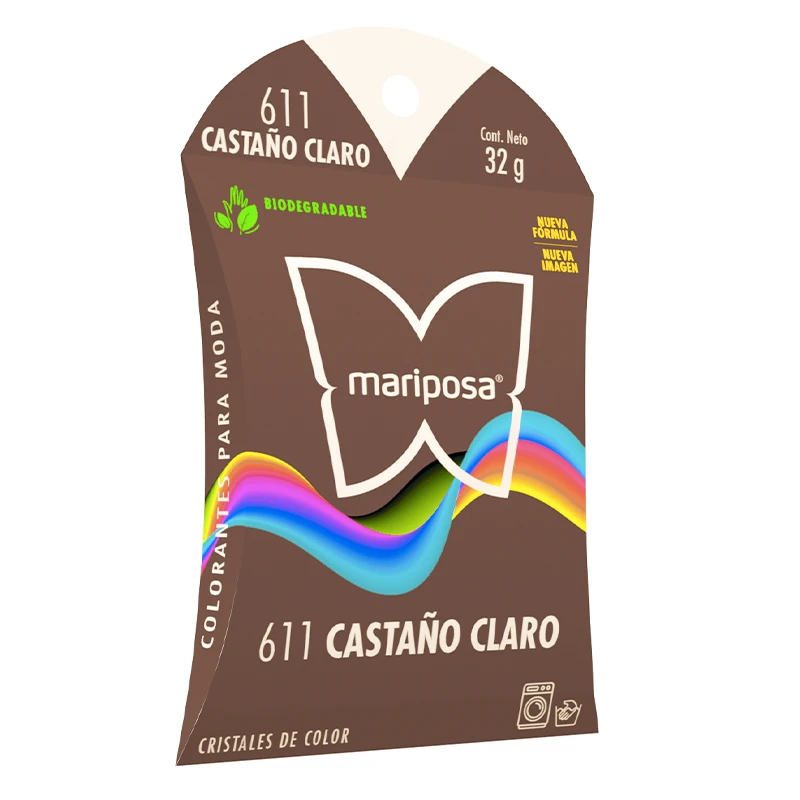Colorante en cristales de color castaño claro no. 611 con 32 g, para ropa / mariposa