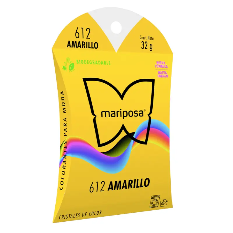Colorante en cristales de color amarillo no. 612 con 32 g, para ropa / mariposa