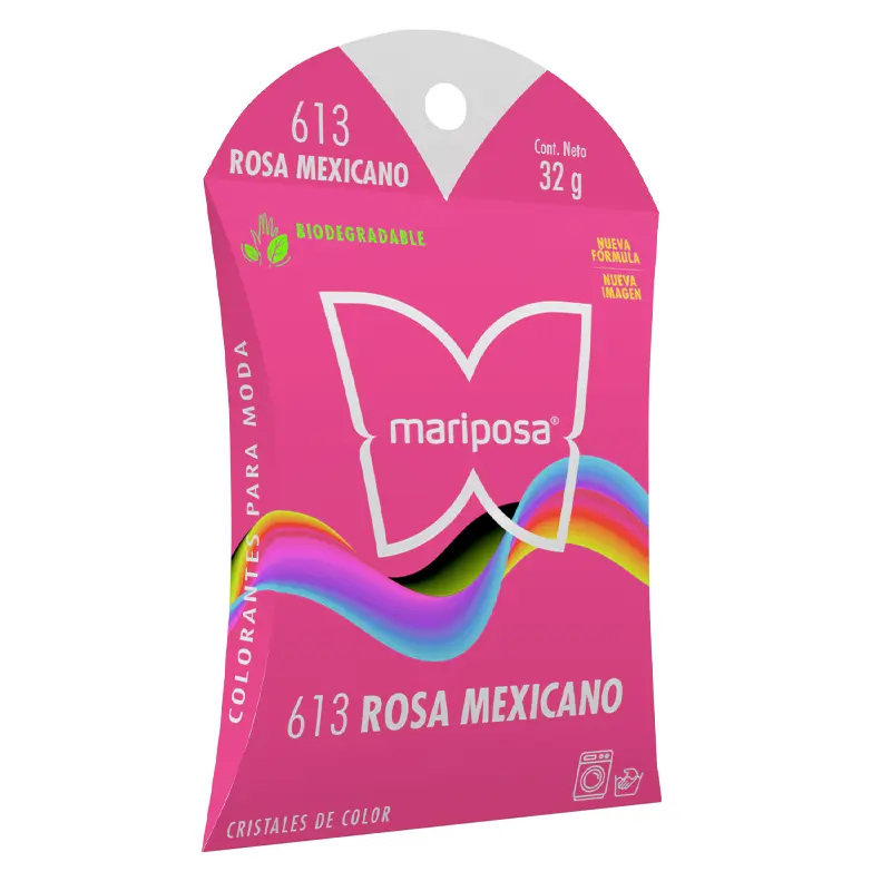Colorante en cristales de color rosa mexicano no. 613 con 32 g, para ropa / mariposa