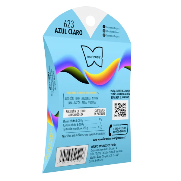 Colorante en cristales de color azul claro no. 623 con 32 g, para ropa / mariposa