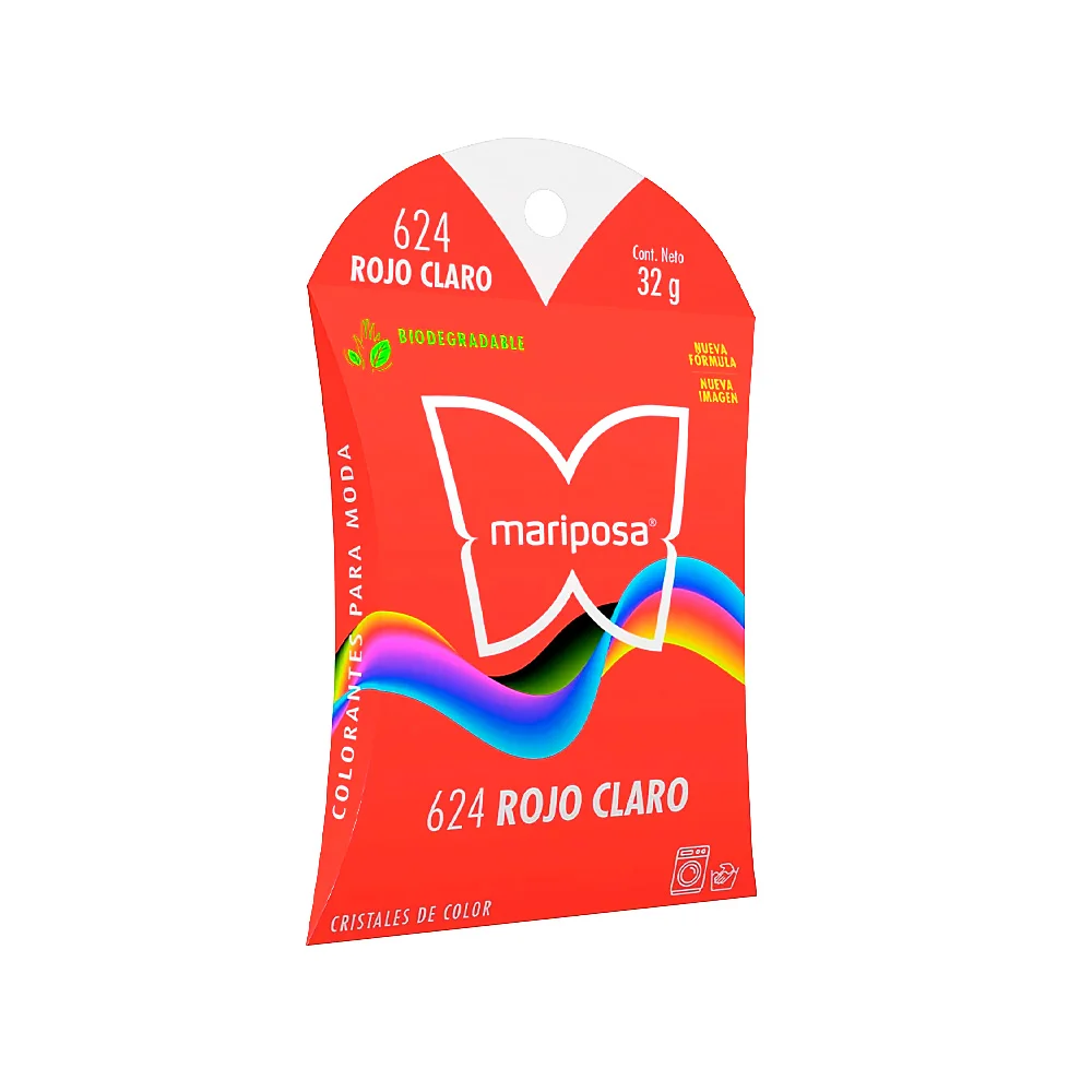 Colorante en cristales de color rojo claro no. 624 con 32 g, para ropa / mariposa