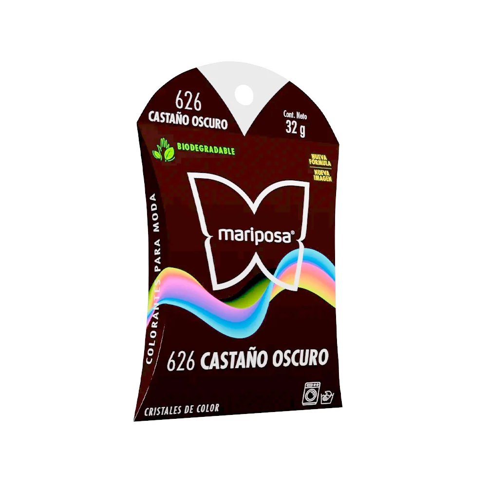 Colorante en cristales de color castaño oscuro no. 626 con 32 g, para ropa / mariposa