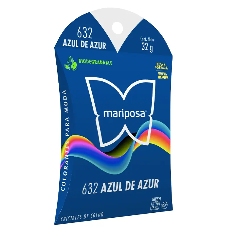 Colorante en cristales de color azul de azur no. 632 con 32 g, para ropa / mariposa