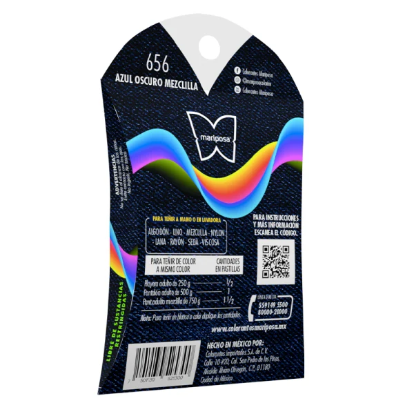 Colorante en cristales de color azul oscuro mezclilla no. 656 con 32g, para ropa / mariposa