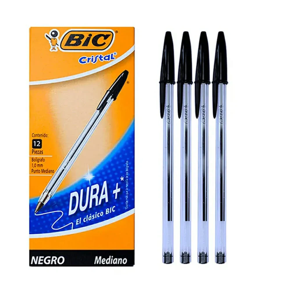 Caja con 12 plumas bolígrafos bic cristal de color negro con punta 1.0mm / 48485524