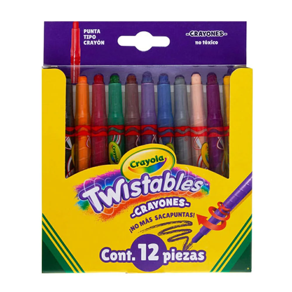 Caja con 12 crayones cortos retráctiles crayola twistables de colores / 52-0712 / 5207120008