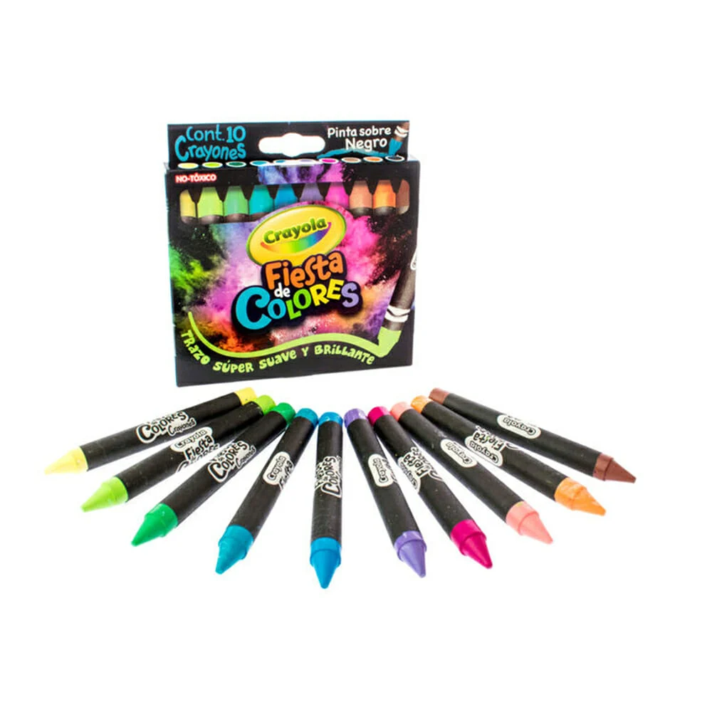 Paquete con 10 crayones crayola fiesta de colores en tonos vivos y brillantes / 52-4534 / 524534m003-02