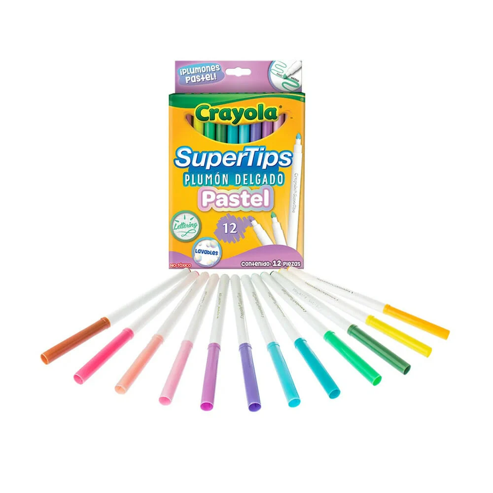 Paquete con 12 plumones delgados crayola supertips en colores pastel con punta cónica / 58-7515 / 587515m003
