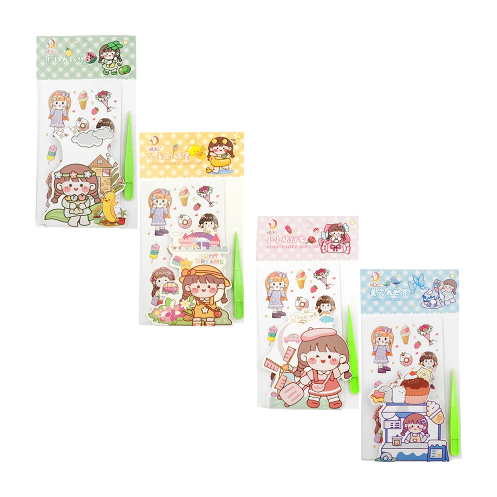 1pza paquete con 8 plantillas de stickers decorativos de diferentes modelos + mini pinzas, variedad de modelos y colores / l847-237ax / xtq-b / stickers kawaii