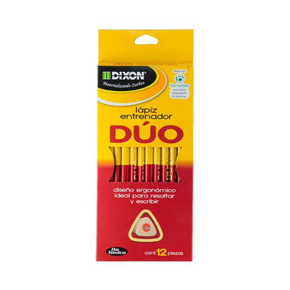 Caja con 12 lápices entrenadores dúo dixon bicolor con punta triangular de 3.3mm / 422067
