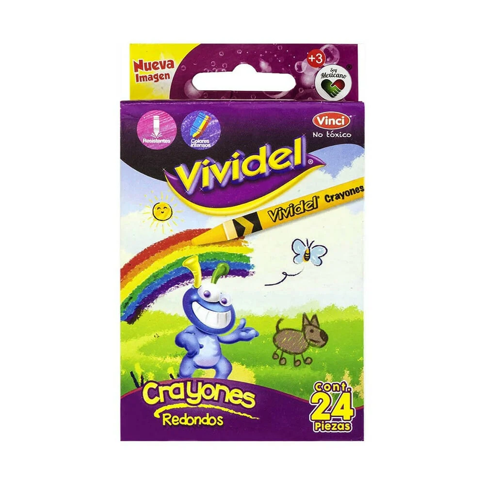 Caja con 24 crayolas redondas vinci vividel medianas de colores, 9cm