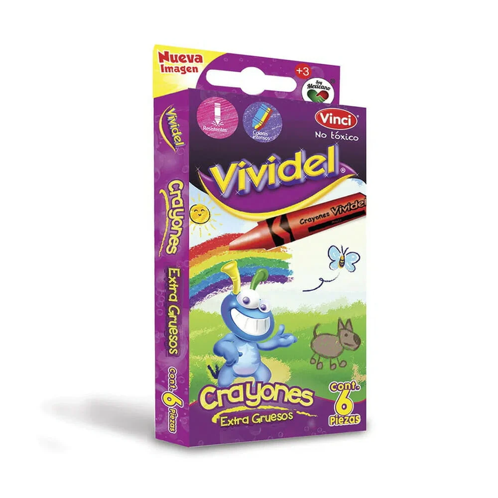 Paquete con 6 crayones de colores vividel extra gruesos / 467419