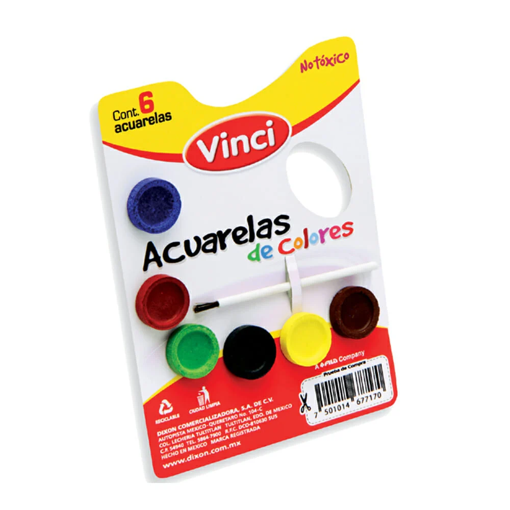 Paleta con 6 acuarelas de colores redondas vinci con pincel / 620015