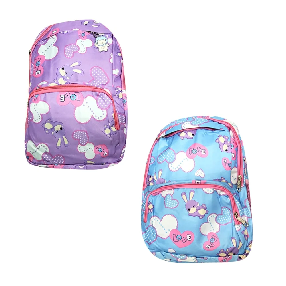 Mochila grande para niña de 4 compartimientos con estampado de corazones y conejos, variedad de colores / 20683#