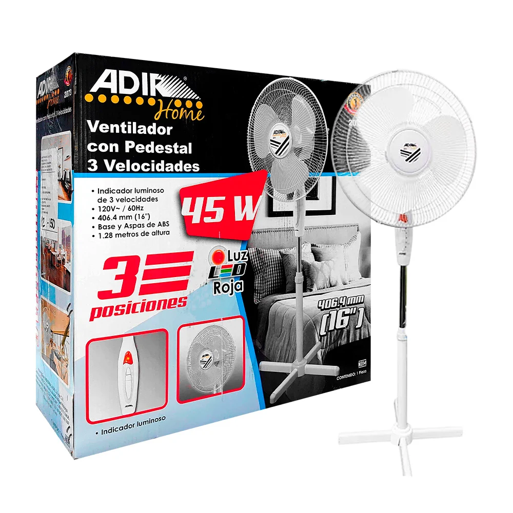 Ventilador adir de pedestal de 16 pulgadas con potencia de 45w y 3 velocidades / 2073