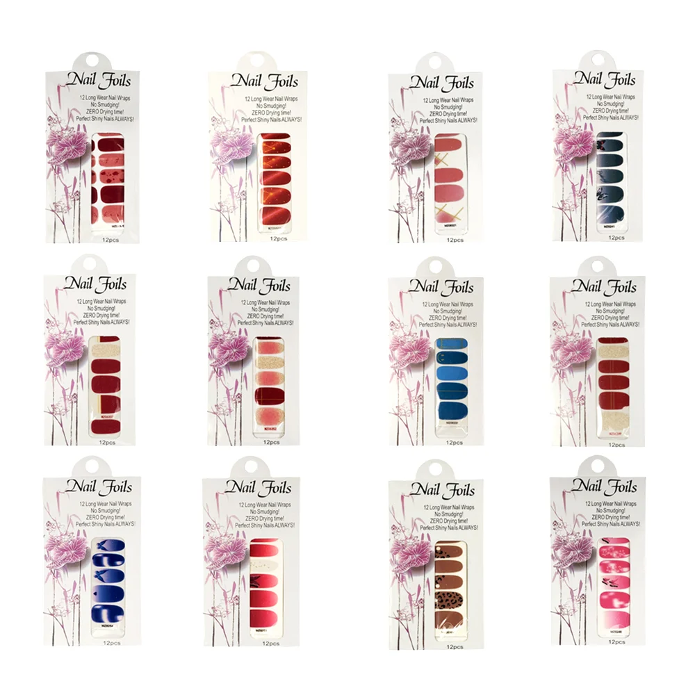 Paquete de 12 láminas-calcomanías de larga duración para las uñas, variedad de modelos / nail foils